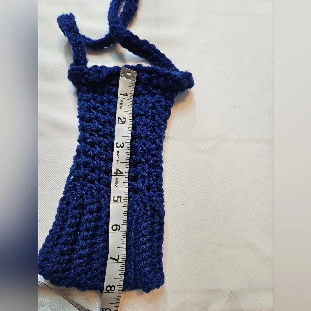 Hand Crafted hand knit crochet cellphone crossbody bag boho style electric blue